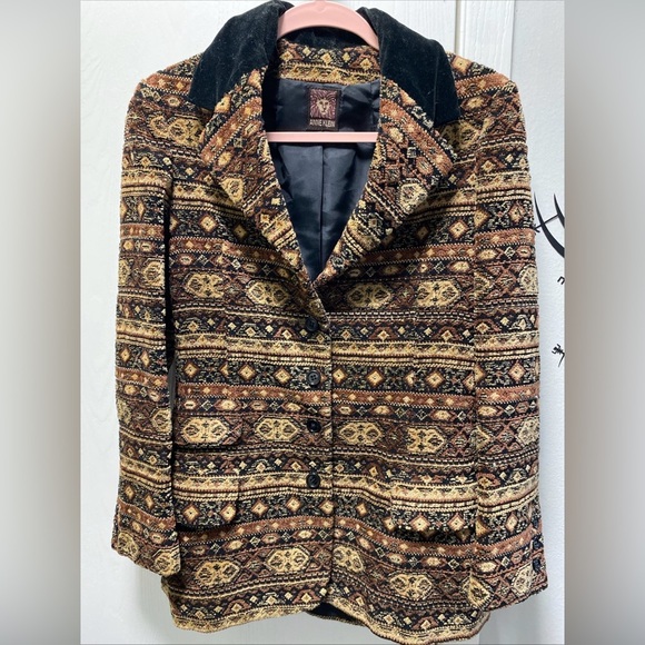 Rare Vintage 70s Anne Klein Tapestry tribal Pattern Blazer Jacket With Pockets 6 - Picture 1 of 14